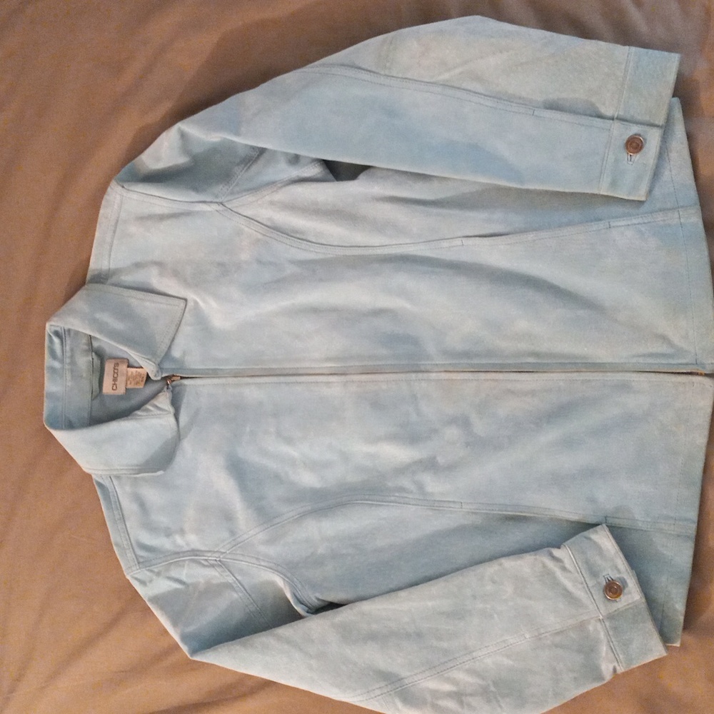 Chico's 100% Leather Baby Blue Jacket Size 1